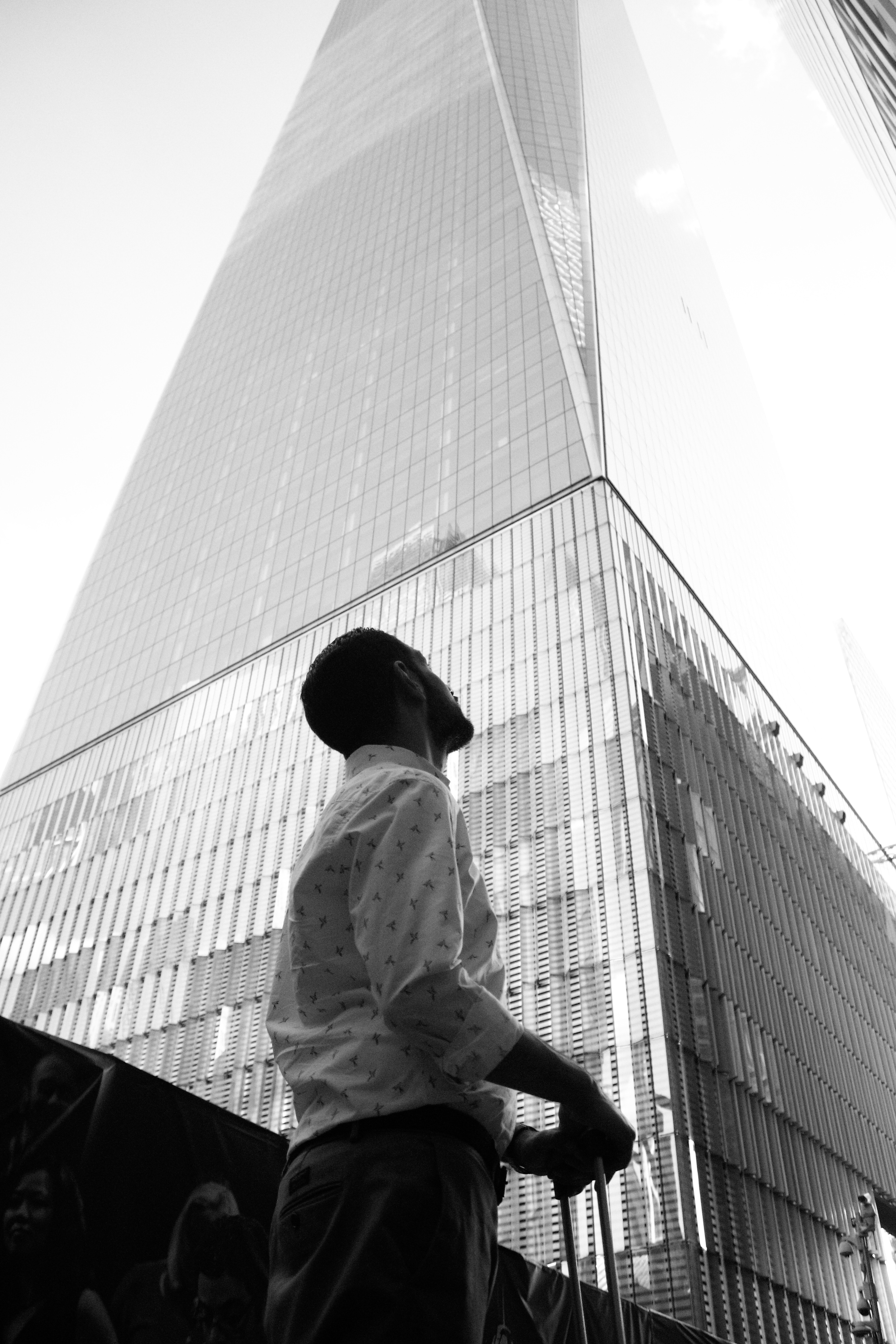 Man infront of Building Office, Black & White